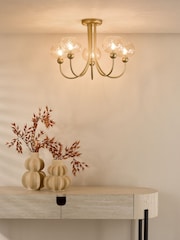 Dar Lighting Satin Gold & Champagne Ribbed Glass Cognac 5lt Semi Flush - Image 1 of 6