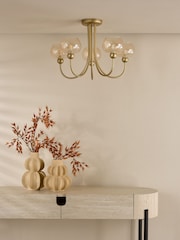 Dar Lighting Satin Gold & Champagne Ribbed Glass Cognac 5lt Semi Flush - Image 2 of 6