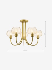 Dar Lighting Satin Gold & Champagne Ribbed Glass Cognac 5lt Semi Flush - Image 3 of 6