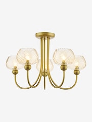 Dar Lighting Satin Gold & Champagne Ribbed Glass Cognac 5lt Semi Flush - Image 4 of 6