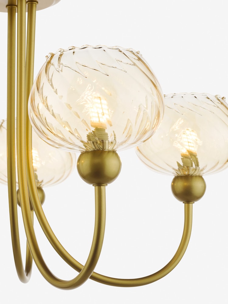 Dar Lighting Satin Gold & Champagne Ribbed Glass Cognac 5lt Semi Flush - Image 6 of 6