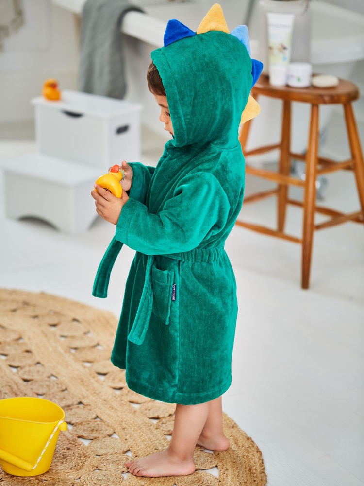 Grün mit Dinosauriern - JoJo Maman Bébé Frottee-Bademantel aus Baumwolle - Bild 2 von 4 Grün mit Dinosauriern - JoJo Maman Bébé Frottee-Bademantel aus Baumwolle - Bild 2 von 4