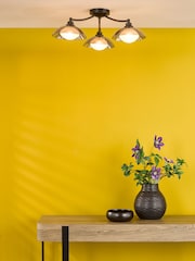 Dar Lighting Satin Black & Smoked Glass Kadience 3lt Semi Flush - Image 1 of 6