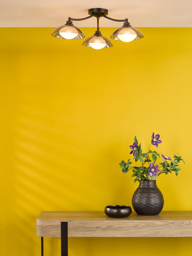 Dar Lighting Satin Black & Smoked Glass Kadience 3lt Semi Flush - Image 1 of 6 Dar Lighting Satin Black & Smoked Glass Kadience 3lt Semi Flush - Image 1 of 6