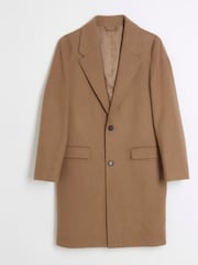 River Island Brown Premium Wool Overcoat - Image 3 of 4