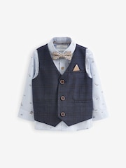 Carreaux bleu marine - Ensemble gilet avec chemises et nœud cravate (3mois-7ans) - Image 5 de 7