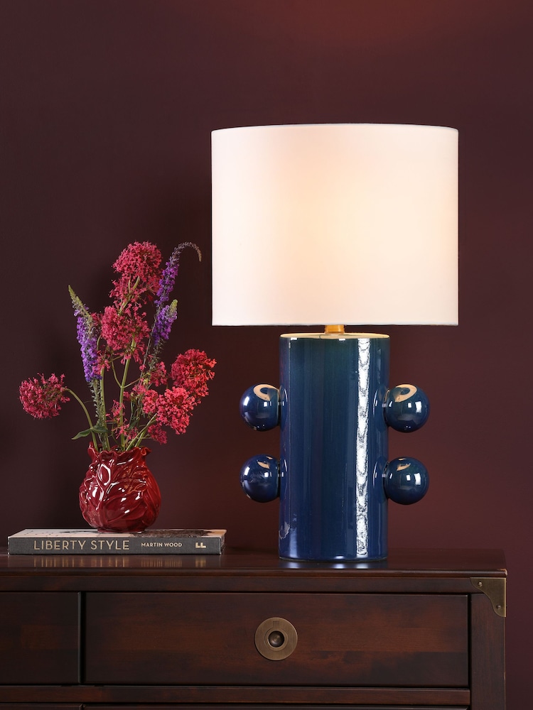 Dar Lighting Blue Ceramic & Antique Brass Tisha Table Lamp - Image 1 of 6