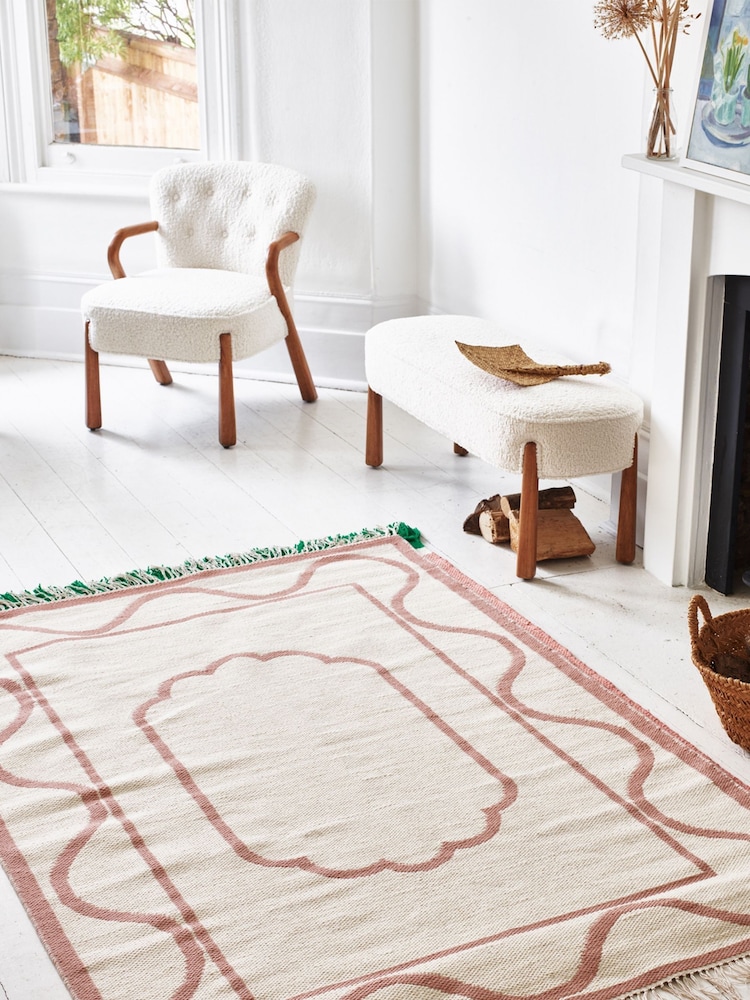 Oliver Bonas Pink Mae Reversible Jacquard Wool and Cotton Rug - Image 1 of 4