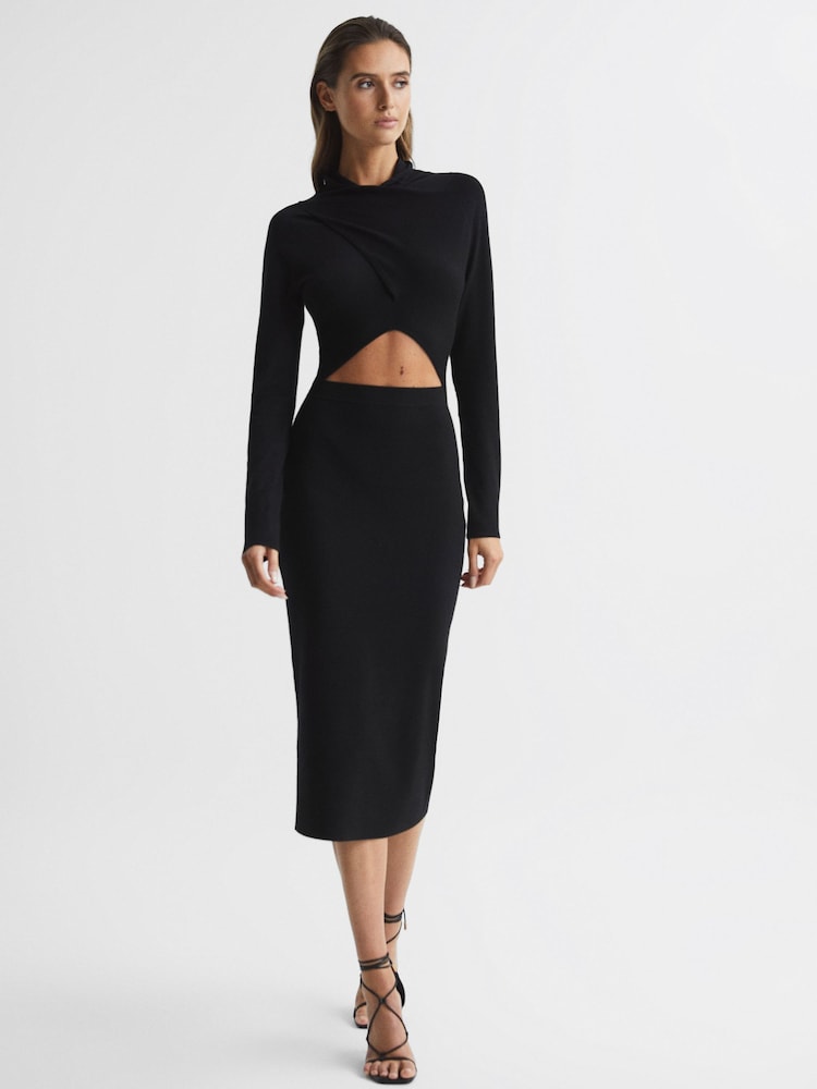 Reiss Black Ellen Cut-Out Dress - Image 1 of 6