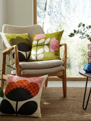 Orla Kiely Green 100% Cotton Spring Bloom Reversible Cushion - Image 1 of 2