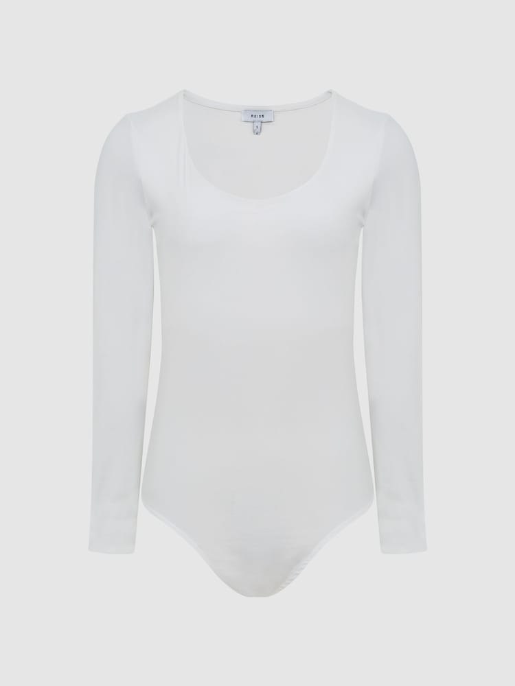 Reiss White Cassidy Long Sleeve Scoop Neck Body - Image 2 of 6