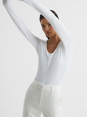 Reiss White Cassidy Long Sleeve Scoop Neck Body - Image 4 of 6