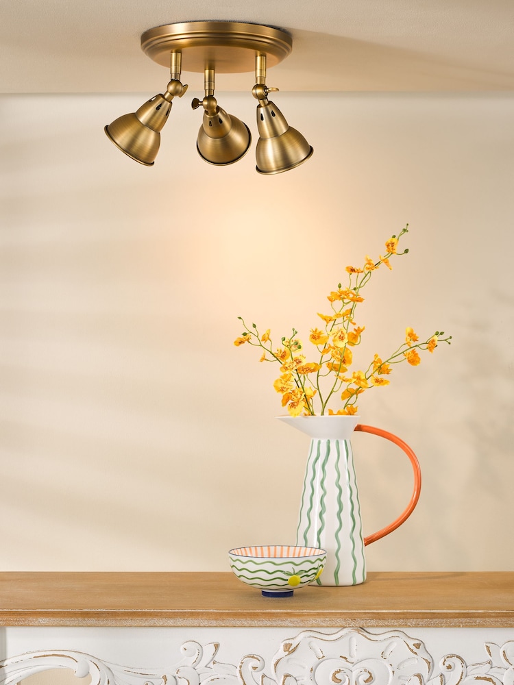 Dar Lighting Aged Brass Nathaniel 3lt Plate Spotlight - Image 1 of 6