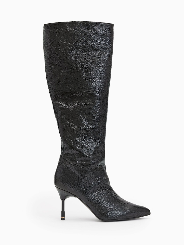 AllSaints Black Nori Shimmer Boots - Image 1 of 5