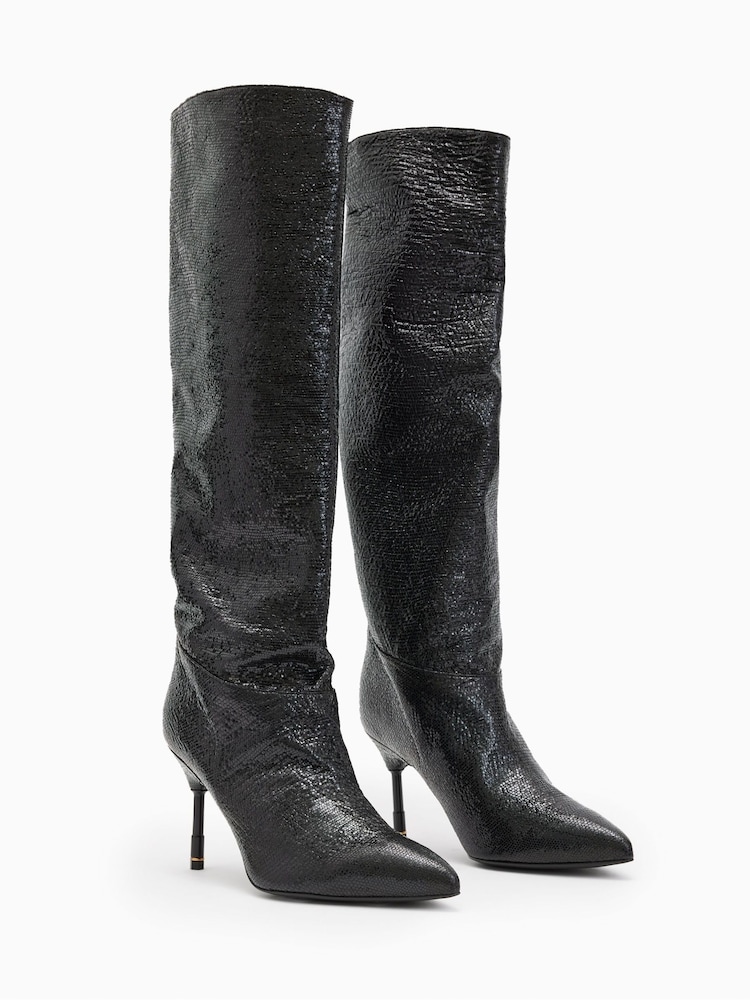 AllSaints Black Nori Shimmer Boots - Image 2 of 5