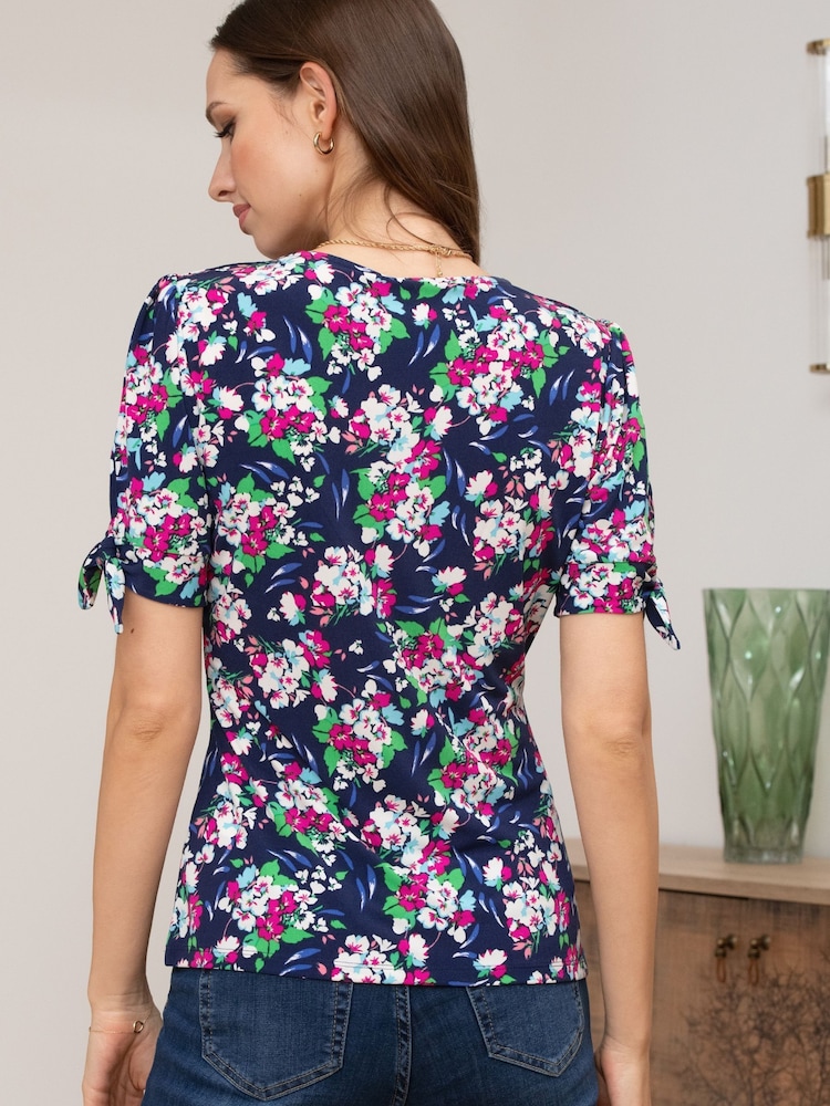 Pour Moi Navy Blue Floral Bella V-Neck Blouse - Image 2 of 5