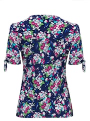 Pour Moi Navy Blue Floral Bella V-Neck Blouse - Image 5 of 5