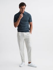 Reiss Airforce Blue Mosaic Half Zip Textured Polo Shirt - Image 3 of 6