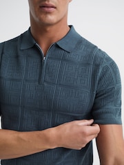 Reiss Airforce Blue Mosaic Half Zip Textured Polo Shirt - Image 4 of 6