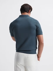Reiss Airforce Blue Mosaic Half Zip Textured Polo Shirt - Image 5 of 6