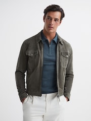 Reiss Airforce Blue Mosaic Half Zip Textured Polo Shirt - Image 6 of 6