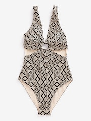 Ecru/Black Plunge Hardware Cut Out Swimsuit - Image 5 of 5