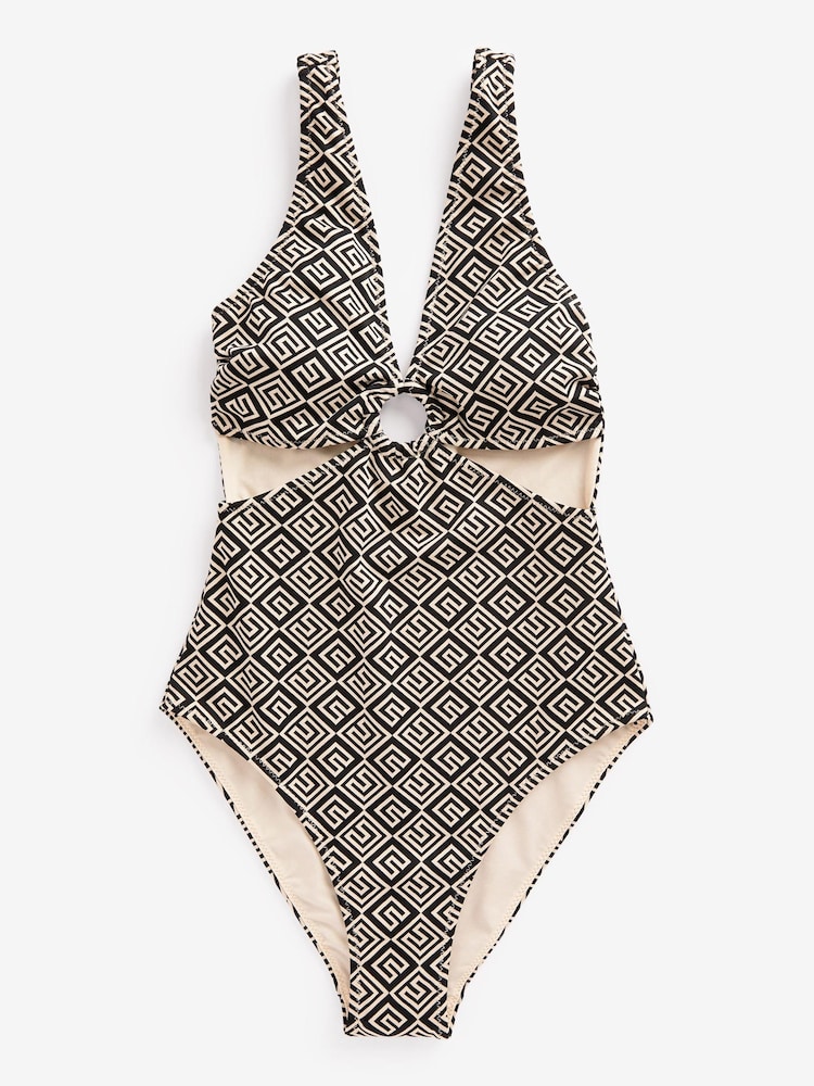 Ecru/Black Plunge Hardware Cut Out Swimsuit - Image 5 of 5