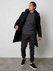 Threadbare Black Luxe Showerproof Longline Hooded Padded Coat - Image 3 of 5