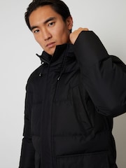 Threadbare Black Luxe Showerproof Longline Hooded Padded Coat - Image 4 of 5