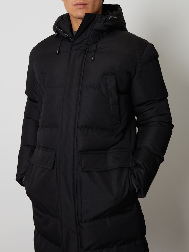 Threadbare Black Luxe Showerproof Longline Hooded Padded Coat - Image 5 of 5