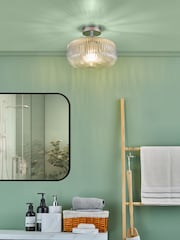 Dar Lighting Polished Chrome Ribbed Glass Riva Bathroom Semi Flush Ceiling Light - Image 1 of 4