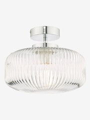 Dar Lighting Polished Chrome Ribbed Glass Riva Bathroom Semi Flush Ceiling Light - Image 2 of 4