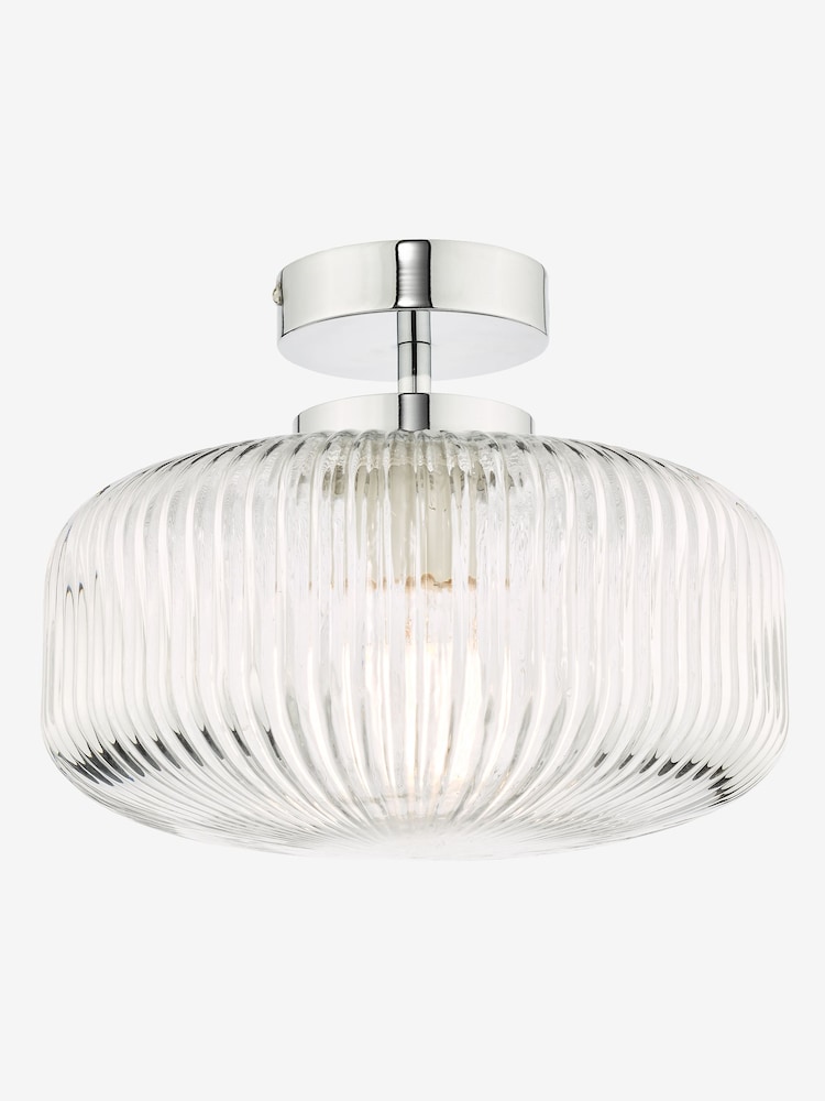 Dar Lighting Polished Chrome Ribbed Glass Riva Bathroom Semi Flush Ceiling Light - Image 2 of 4