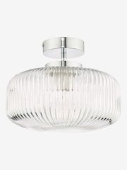 Dar Lighting Polished Chrome Ribbed Glass Riva Bathroom Semi Flush Ceiling Light - Image 3 of 4