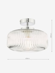 Dar Lighting Polished Chrome Ribbed Glass Riva Bathroom Semi Flush Ceiling Light - Image 4 of 4