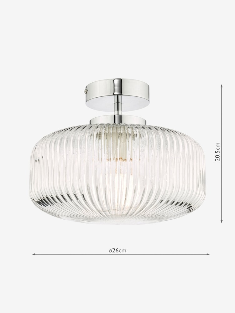 Dar Lighting Polished Chrome Ribbed Glass Riva Bathroom Semi Flush Ceiling Light - Image 4 of 4