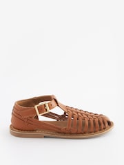 Tan Brown Woven Leather Fisherman Sandals - Image 2 of 5