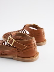 Tan Brown Woven Leather Fisherman Sandals - Image 3 of 5
