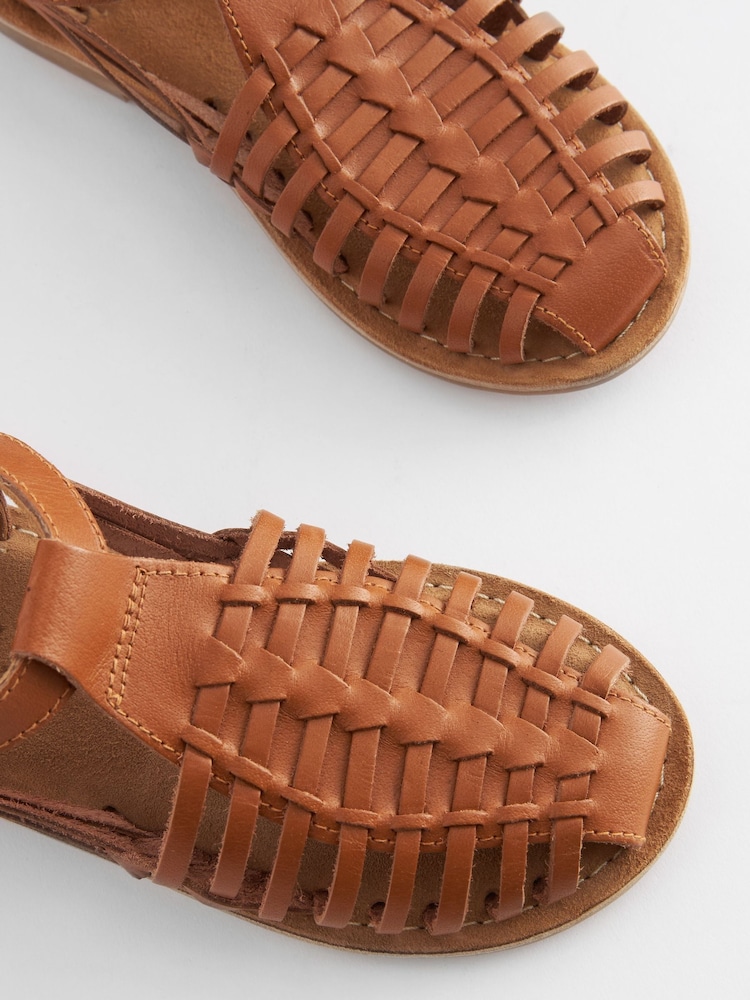 Tan Brown Woven Leather Fisherman Sandals - Image 5 of 5