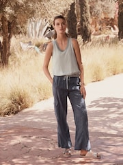 Blau - Weit geschnittene Hose aus 100 % Premium-Leinen - Bild 1 von 8