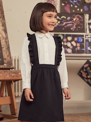 Navy Blue/White Ruffle School Pinafore And Long Sleeve Shirt Set (3-14yrs) - Image 1 of 7