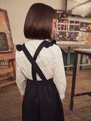 Navy Blue/White Ruffle School Pinafore And Long Sleeve Shirt Set (3-14yrs) - Image 2 of 7