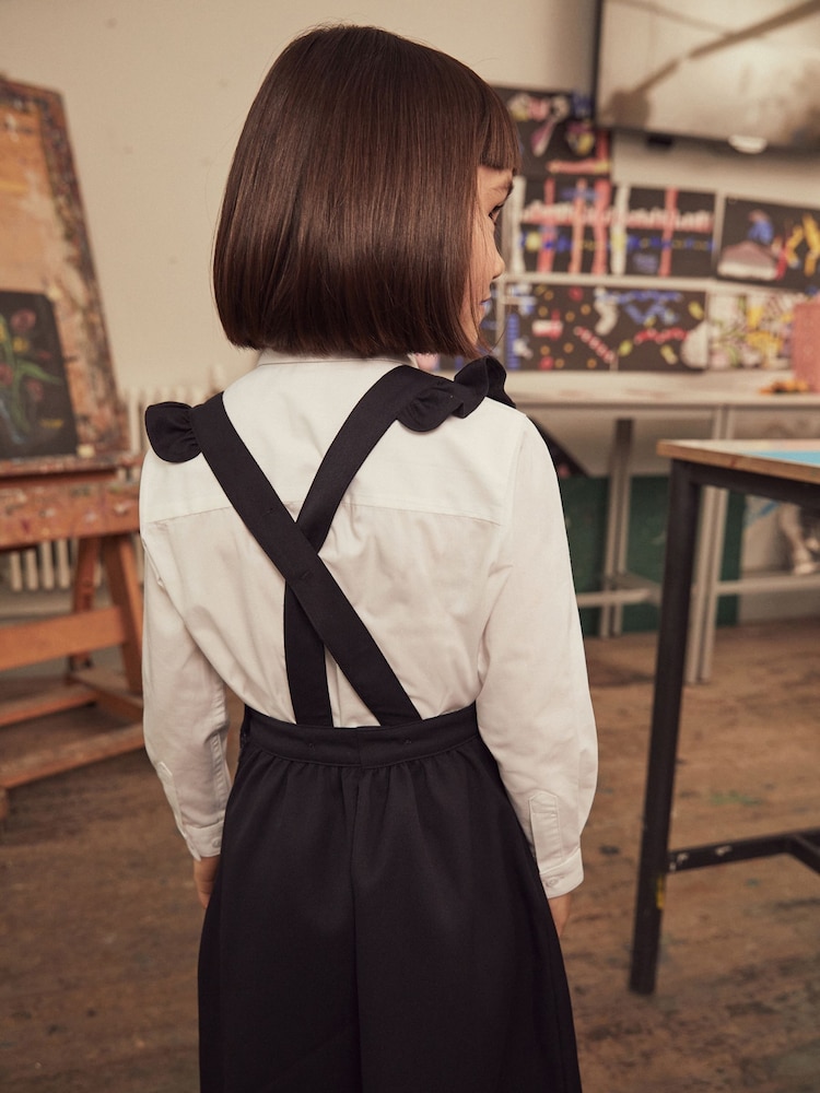 Navy Blue/White Ruffle School Pinafore And Long Sleeve Shirt Set (3-14yrs) - Image 2 of 7