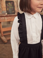 Navy Blue/White Ruffle School Pinafore And Long Sleeve Shirt Set (3-14yrs) - Image 3 of 7