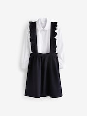 Navy Blue/White Ruffle School Pinafore And Long Sleeve Shirt Set (3-14yrs) - Image 5 of 7