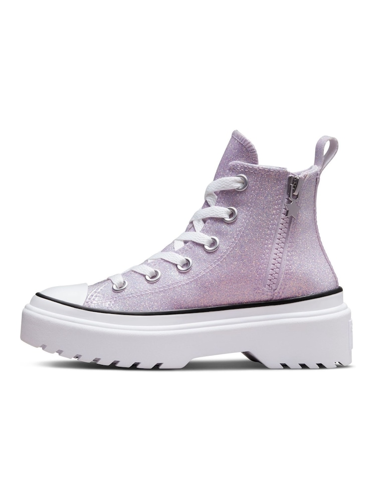 Converse Lilac Purple Lugged Glitter Lift Junior Trainers - Image 2 of 8