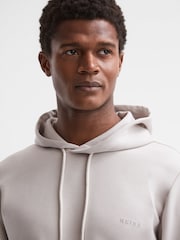 Reiss Off White James Slim Fit Interlock Drawstring Motif Hoodie - Image 1 of 6