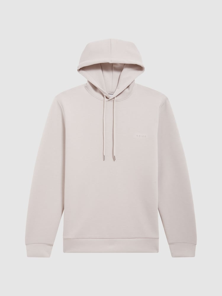 Reiss Off White James Slim Fit Interlock Drawstring Motif Hoodie - Image 2 of 6