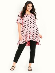 Evans Pink Frill Hem Print Top - Image 1 of 5