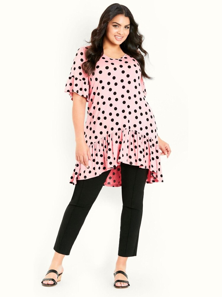 Evans Pink Frill Hem Print Top - Image 1 of 5